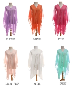 Detailed grid of lightweight sheer summer shawls in purple orange rose pink white and green