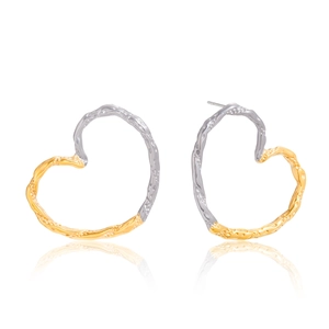 Minimalist 18K gold and silver stainless steel heart earrings with lava texture