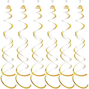 Set of 6 gold spiral ceiling hanging decorations for weddings and birthday parties