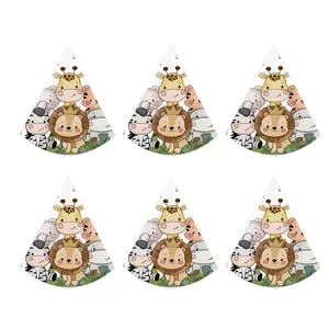 Set of 6 cartoon forest animal party hats for children's zoo themed birthday events