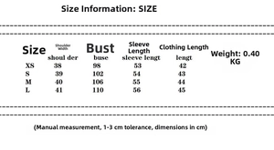 Detailed size chart for the women short trench coat and shorts set with measurements
