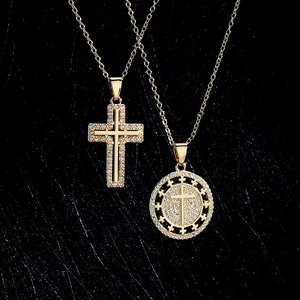 Cross Pendant Necklace Copper 18K Gold Plated Geometric Cubic Zirconia Fashion Religious Jewelry For Women Gift