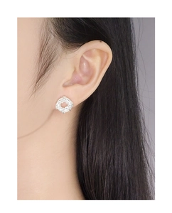 Close-up of S925 silver lava texture agate stud earrings worn on a woman's earlobe