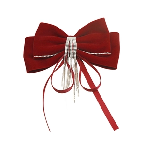 Fermaglio per capelli fiocco in velluto rosso con nappe di strass per acconciature sposa