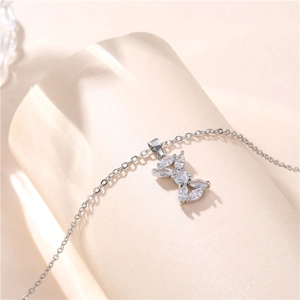 Titanium steel silver floral pendant necklace with marquise zircons and fine silver chain