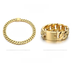 Polished stainless steel 24mm Cuban link chain necklace and bracelet set specifications