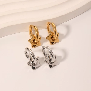 Star-shaped 18k gold and silver plated stainless steel hoop earrings for women