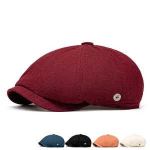 Checkered newsboy cap for men and women in various colors including burgundy and navy