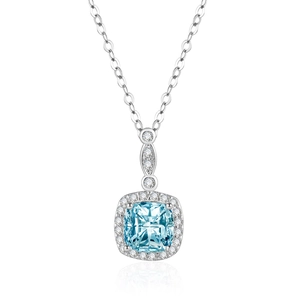 925 silver necklace with ocean heart light blue square sapphire pendant on white background