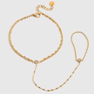 Luxury Stainless Steel Zirconia Hand Chain For Women 18K Gold Plated Hand Harness Chain Ring Minimalist Jewelry