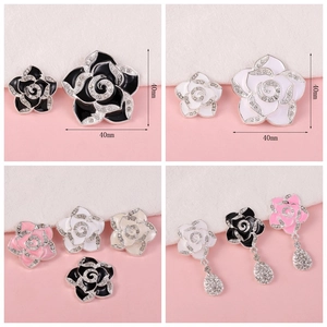 Camellia Flower DIY Jewelry Accessories Zinc Alloy Enamel Rhinestone Artificial Pearl Elegant Floral Decoration For Crafts