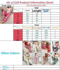 Detailed size chart for women's printed camisole and trousers lounge wear set