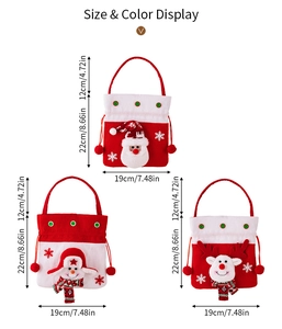 Tableau des tailles pour sacs de Noël avec motifs 3D du Père Noël et du bonhomme de neige