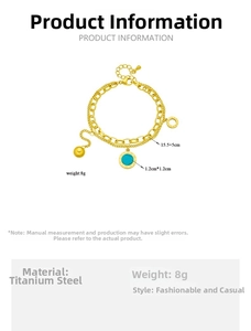Detail of titanium steel double layer chain bracelet with green roman numeral disc charm