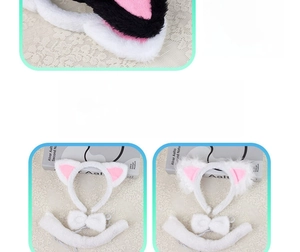 Three-piece plush cat ear headband set with bow tie and tail for Halloween costume