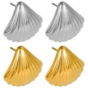 Minimalist 304 stainless steel shell stud earrings in gold and silver finish