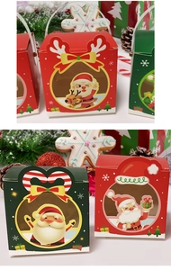 Detailed view of Christmas gift box with circular clear window and reindeer illustrations
