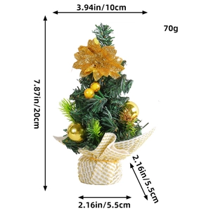 Mini Christmas tree ornament with gold flowers and pinecones, 20cm height desktop decor
