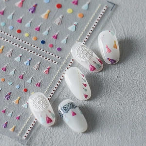 Bohemian nail stickers with colorful tassel patterns and 3D textured dreamcatcher designs
