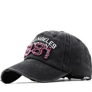 Vintage Washed Cotton Baseball Cap Retro Los Angeles 1981 Embroidery Distressed Ripped Brim Sunshade Hat For Men Women
