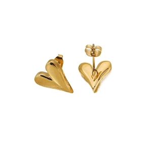 Minimalist 18k gold plated stainless steel heart stud earrings shown in multiple angles