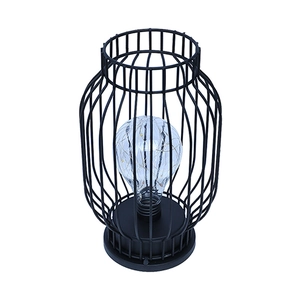 Industrial black iron wire cage lantern lamp with decorative LED filament bulb