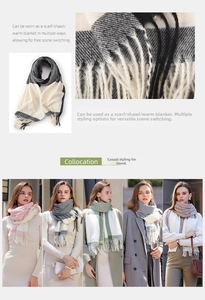 Close-up of soft plaid scarf texture and multiple chic fringe style outfit combinations