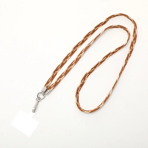 Dual-color woven crossbody phone lanyard with metal clasp and clear patch