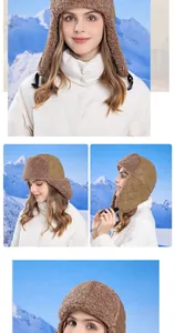 Detailed view of winter trapper hat with thick fleece lining and windproof ear flaps