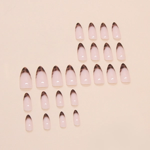 French leopard print almond press-on nails set with 24 pieces of nude artificial tips
