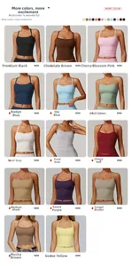Detailed grid showing 14 available colors of the brushed strappy yoga sports tank top