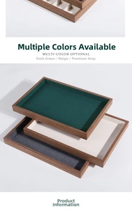 Detail view of multi-color walnut wood jewelry trays with velvet lining options