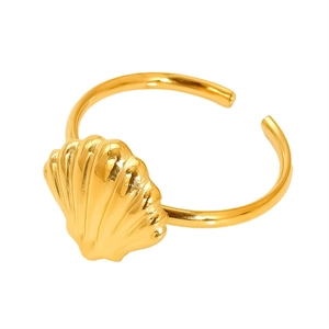 Warm gold adjustable open ring featuring a minimalist ocean-style seashell design