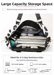 Vue détaillée de l'intérieur d'un grand sac de voyage avec des compartiments organisés.