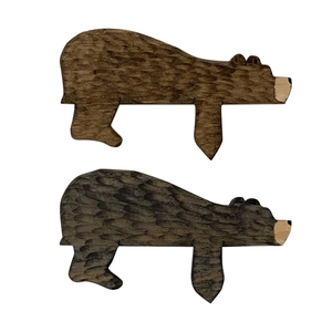 Handcrafted wooden brown bear door stoppers in light and dark wood grain finish