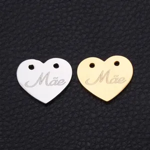 Heart Charm Connectors Stainless Steel Mae Engraved Double Hole For DIY Jewelry Making Necklaces Mother Gifts