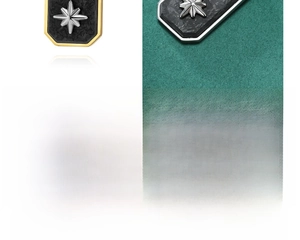 Detail of octagonal titanium steel pendant with carbon fiber texture and silver star inlay