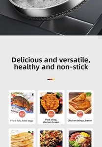 Detailed close-up of 316L stainless steel honeycomb frying pan with multiple cooking scenes
