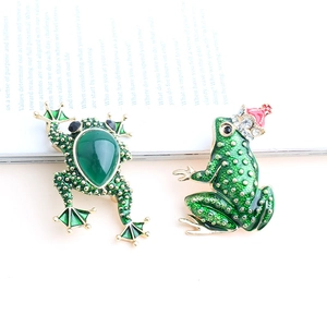Creative green enamel frog brooches with sparkling crystals in two different poses