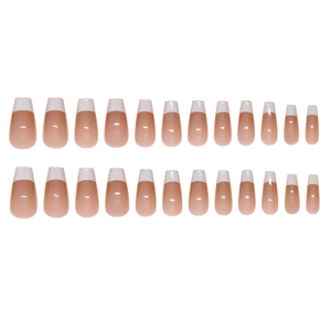 24 Stück lange Sargnägel im French-Tip-Design, Nude-Rosa und Weiß glänzend