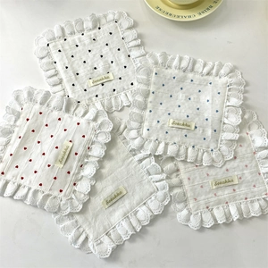 Heart Pattern Fabric Coaster And Placemat With Lace Trim For Home Dining Table Decor Ins Style