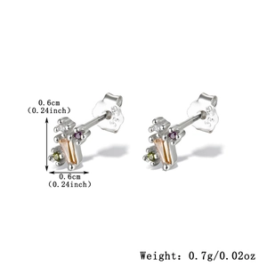 Detail view of S925 silver stud earrings with colorful zircons and size specifications