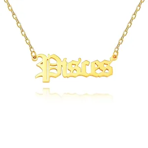 Zodiac Necklace Gothic Old English Letter Constellation Pendant Stainless Steel Gold Plated Jewelry For Women Gift