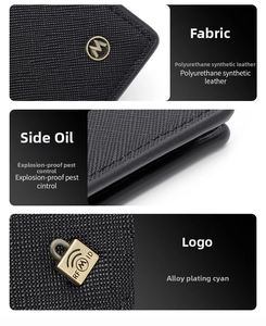 Detail of cross-grain PU leather wallet showing RFID protection and durable side oil edges