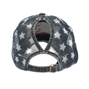 Detail view of the rear ponytail hole and adjustable strap on the USA flag baseball cap