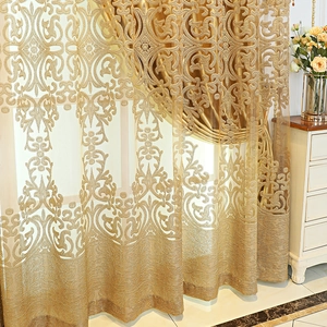European gold embroidered sheer curtain with luxury Baroque patterns for living room decor