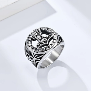 Vintage Viking Thor's Hammer ring in stainless steel with Nordic rune engravings