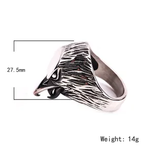 Retro stainless steel eagle head punk ring for men featuring detailed 27.5mm animal carving