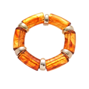 Vintage acrylic oval stretch bracelet with amber tortoiseshell beads and gold accents