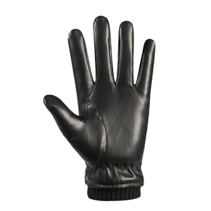 Men's thermal black PU leather touchscreen gloves with warm fleece lining for cycling
